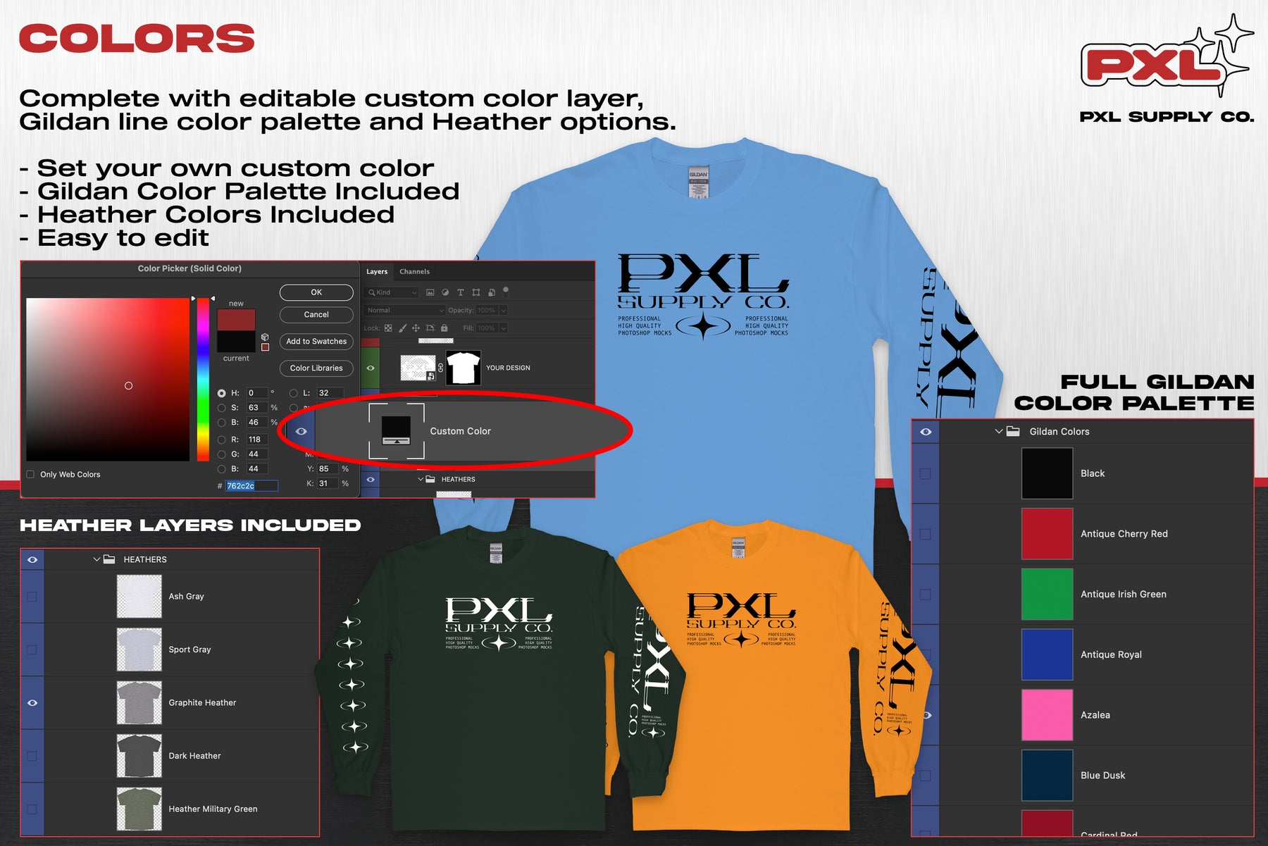 Gildan 5400 (Long Sleeve) PSD Mockup