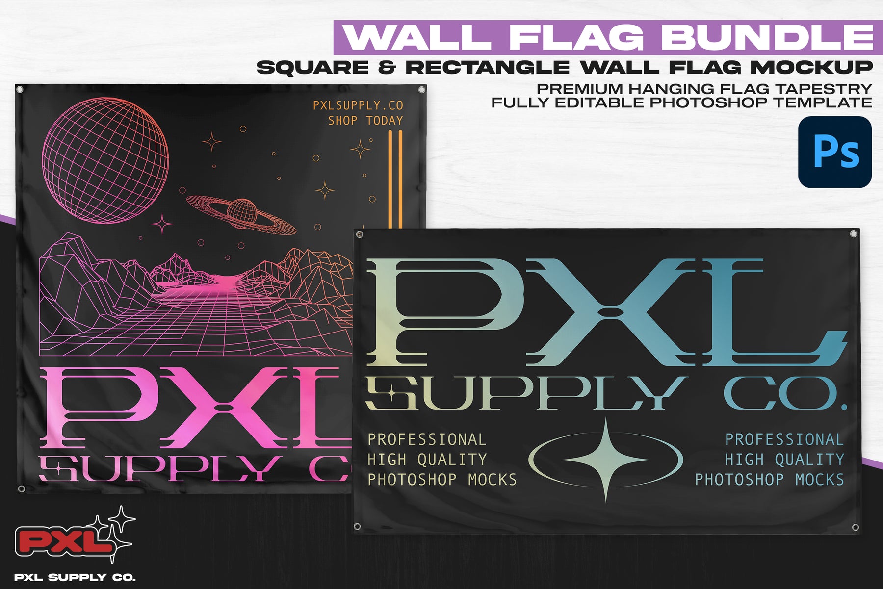 Wall Flag w/Grommets Mockups