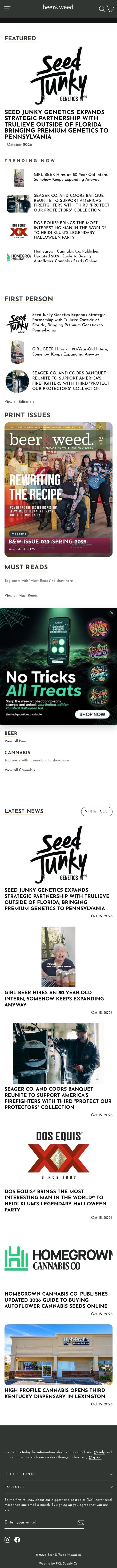 Beer & Weed Magazine mobile homepage, full page