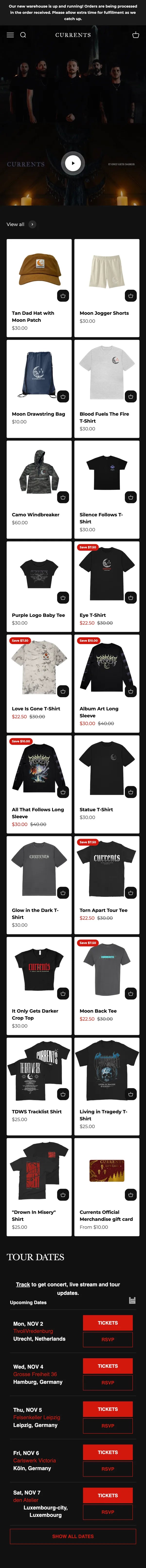 Currents mobile homepage, full page