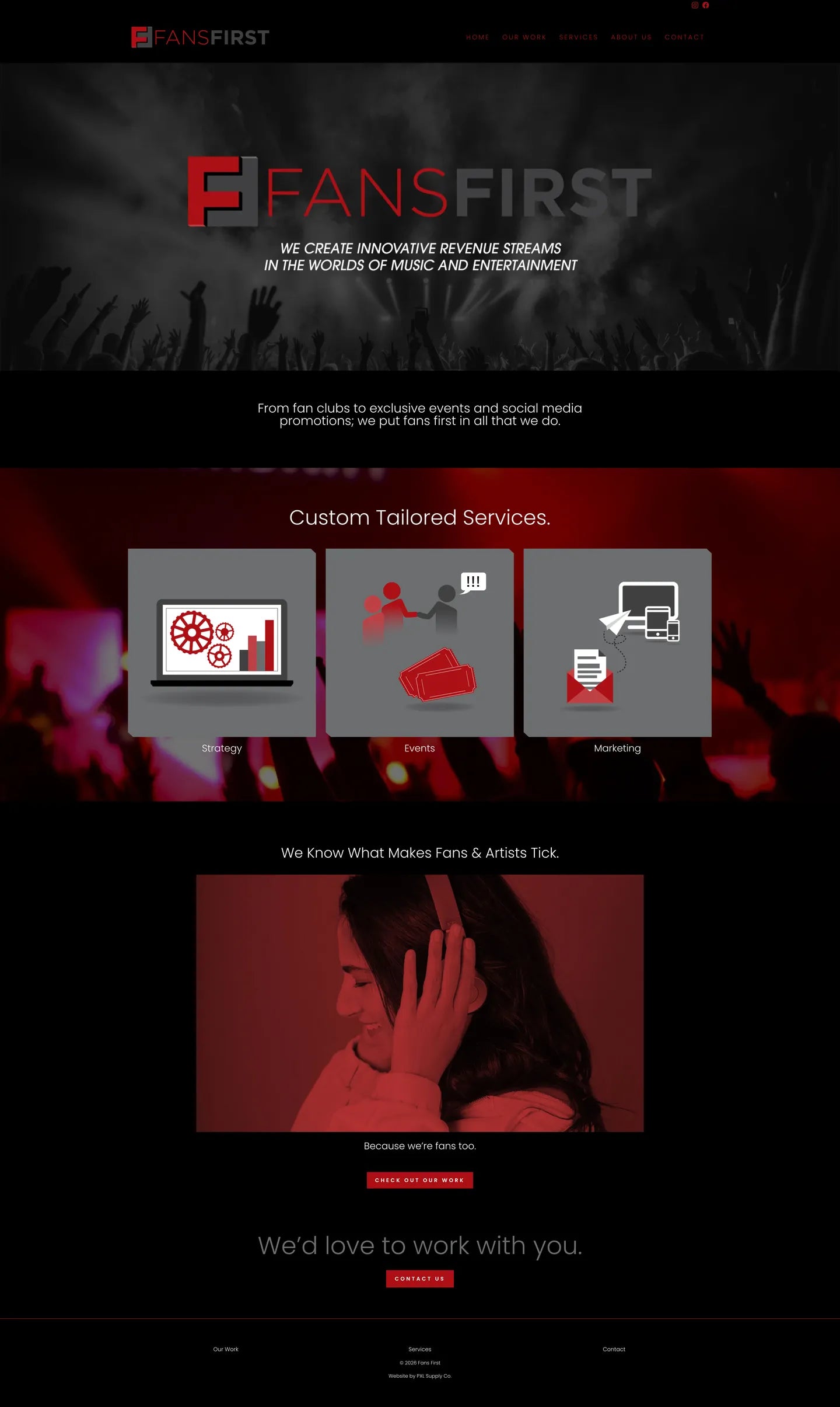 Fans First homepage, full page