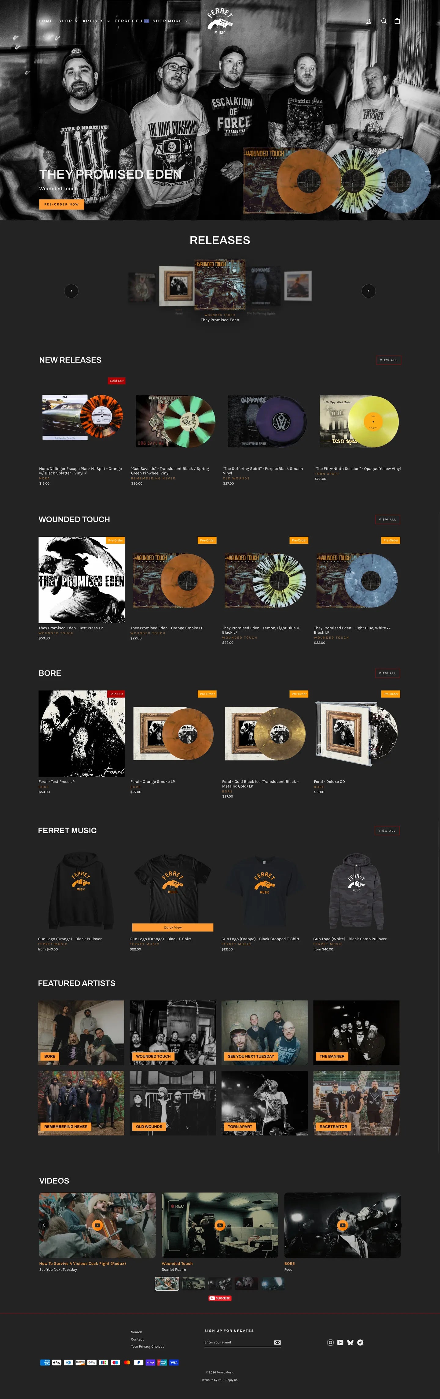 Ferret Music homepage, full page