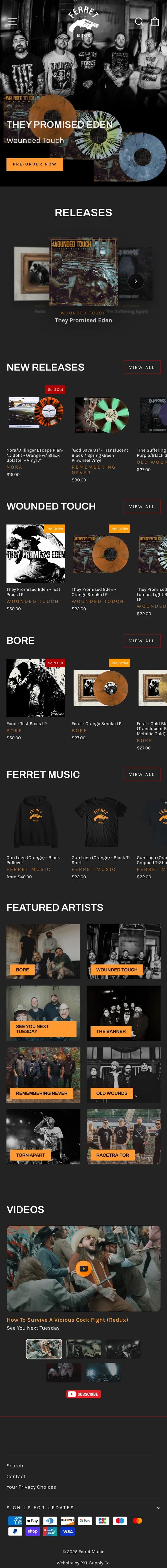 Ferret Music mobile homepage, full page