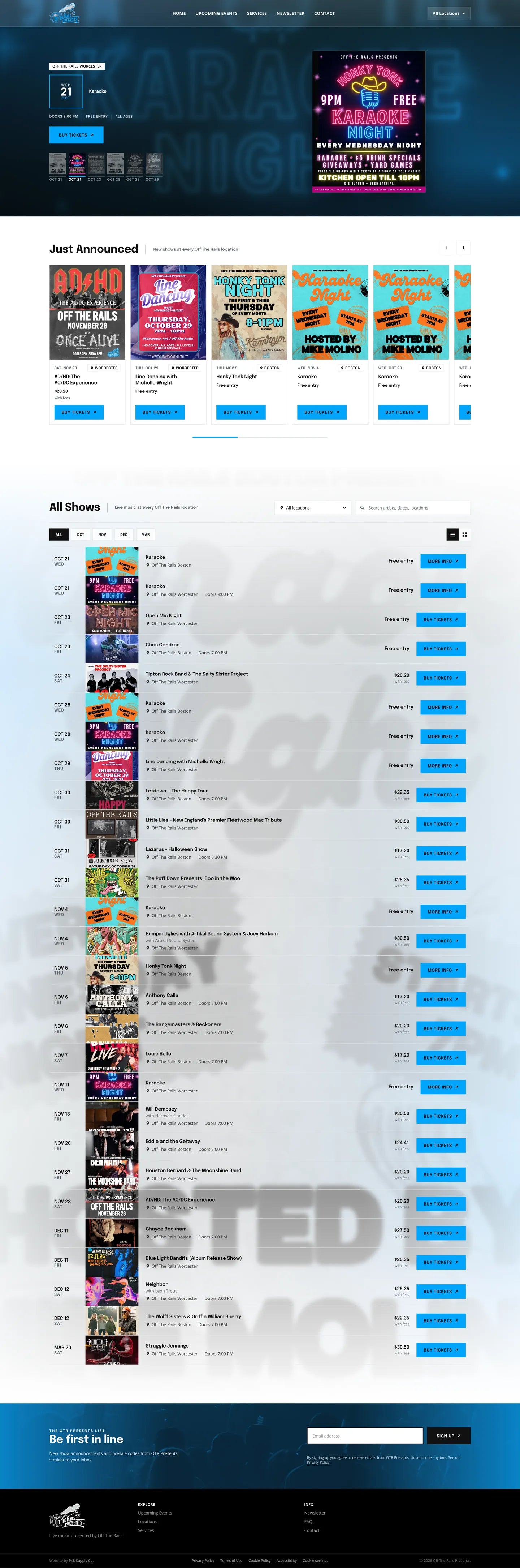 OTR Presents homepage, full page