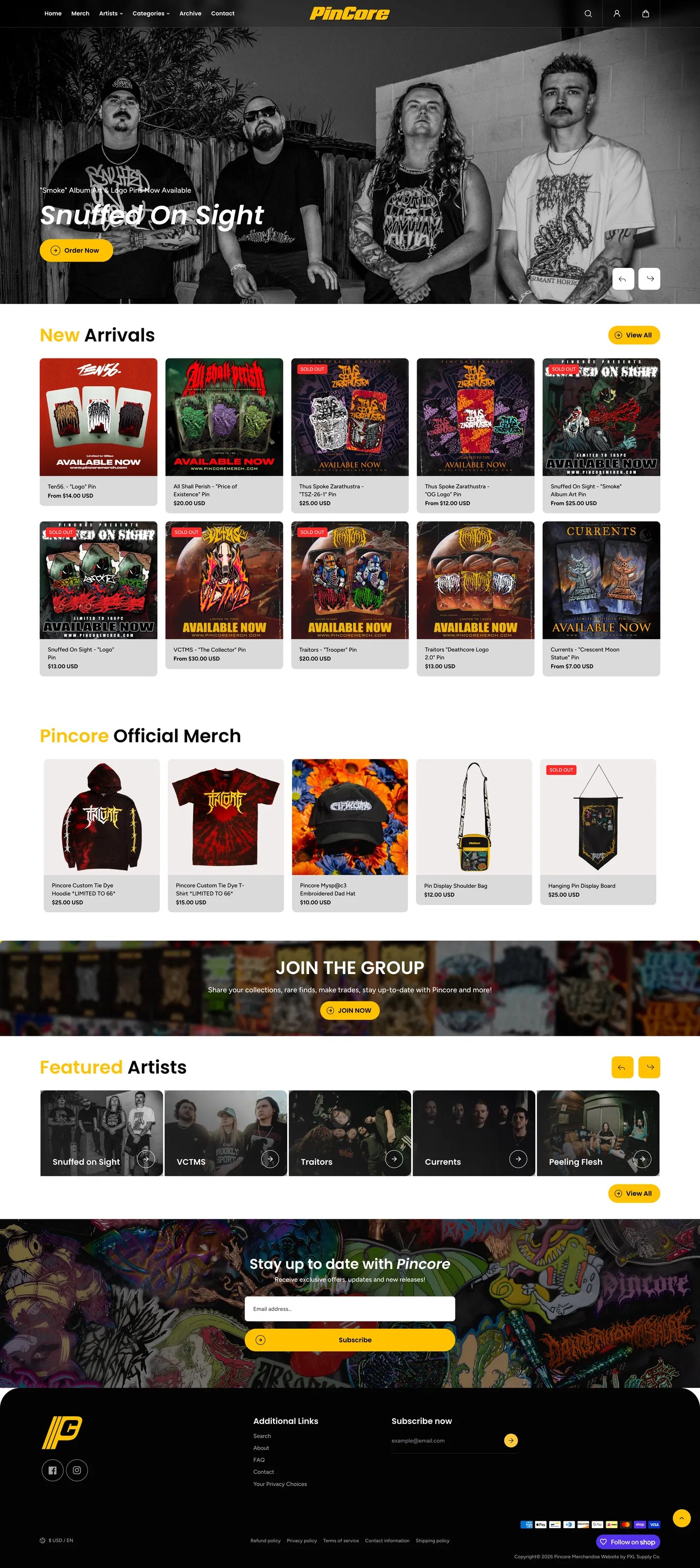 PinCore homepage, full page