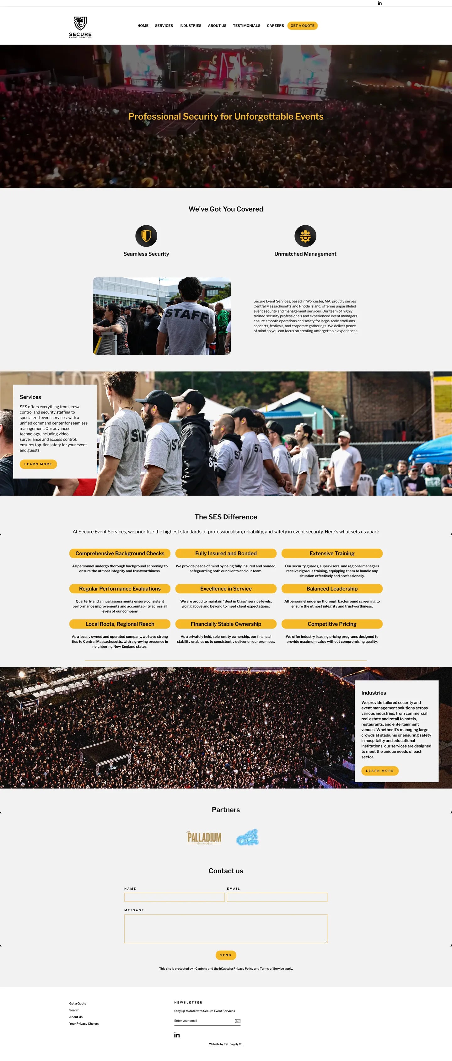 Secure Event Services homepage, full page
