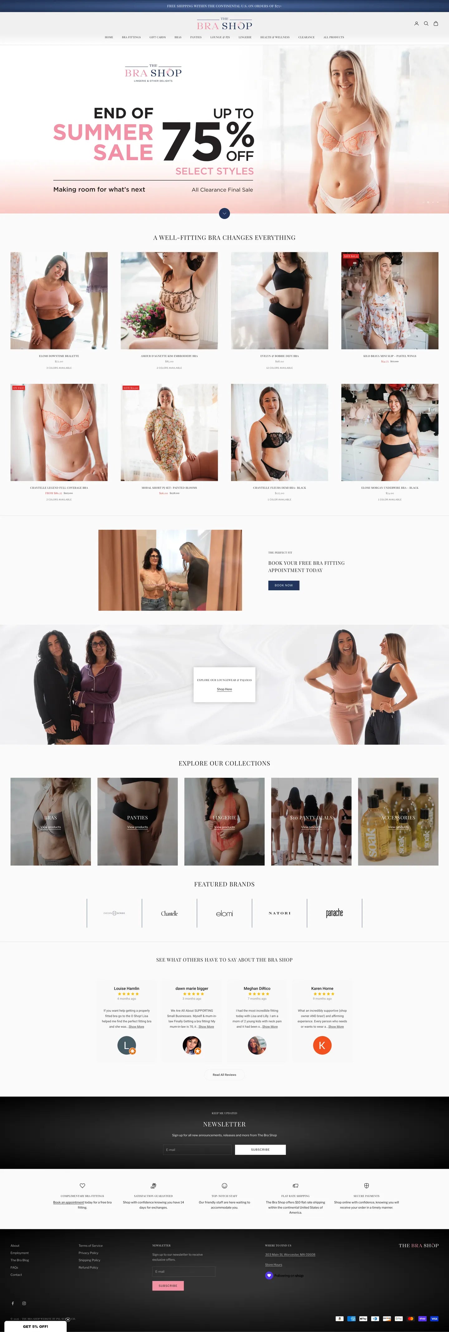 The Bra Shop homepage, full page