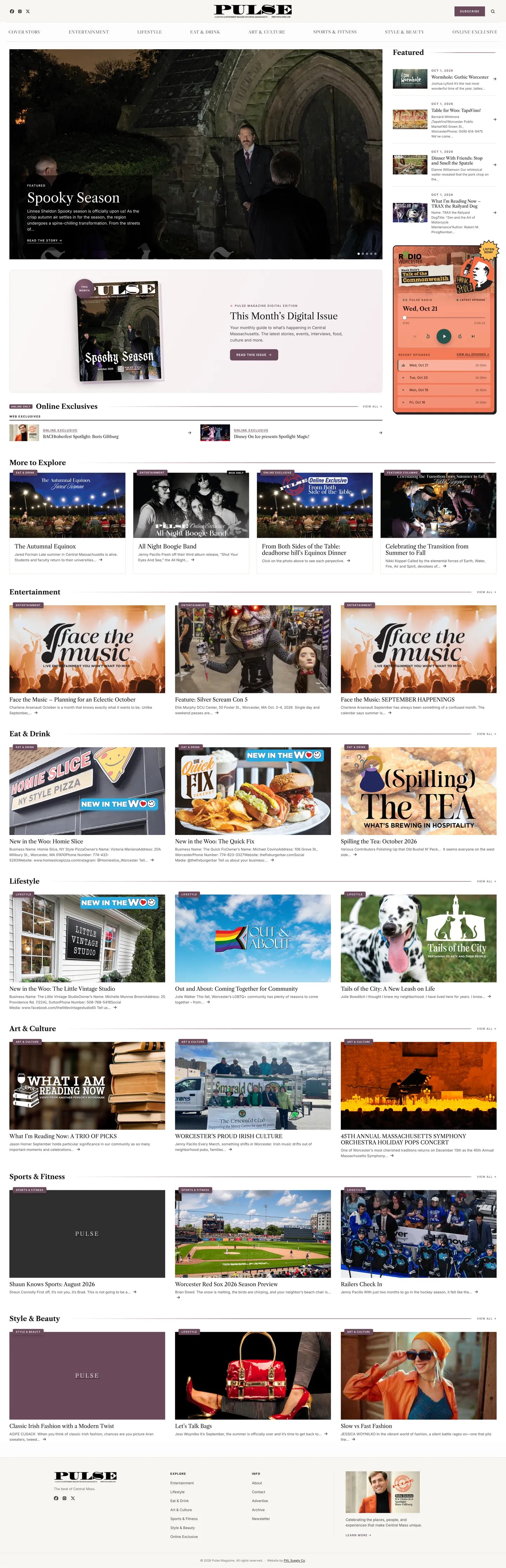 The Pulse Magazine homepage, full page