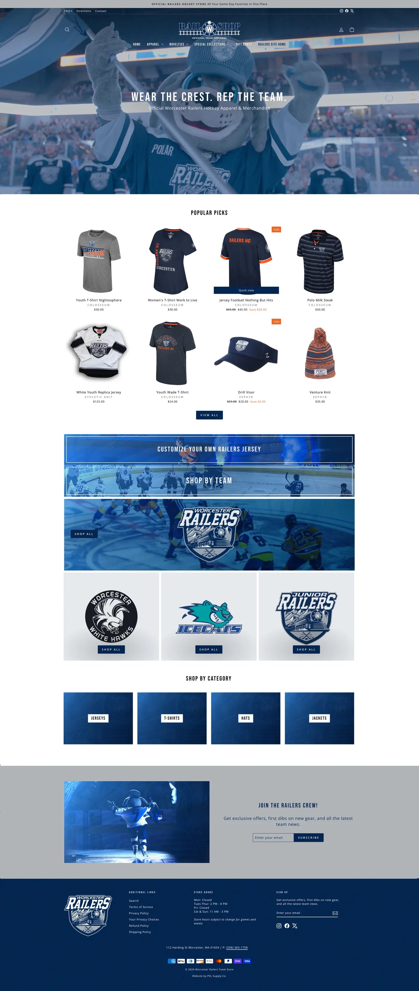 Worcester Railers homepage, full page