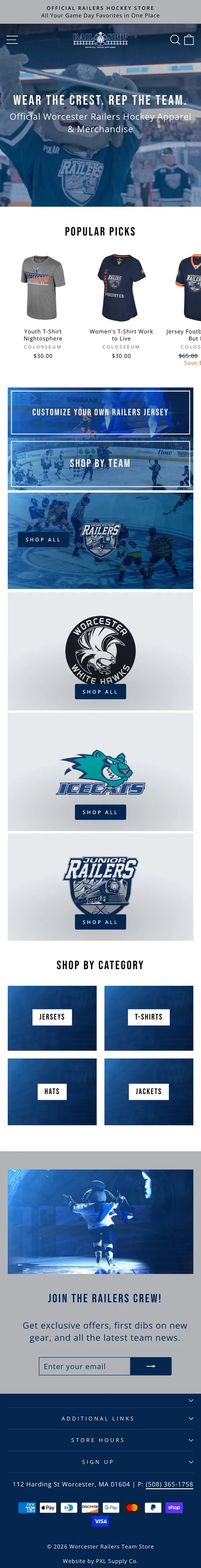 Worcester Railers mobile homepage, full page